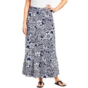 Talbots Etched Navy Floral and Paisley Jersey Maxi  Skirt Good Used Condition